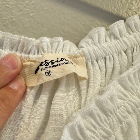 Impressions Boutique Front Tie Top In White Tiered Ruffle Off Shoulder Size M - Picture 5 of 8